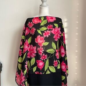 SOLD:Floral Poncho Floral Black Pink Boho Chic Fairy Dainty Spring Feminine